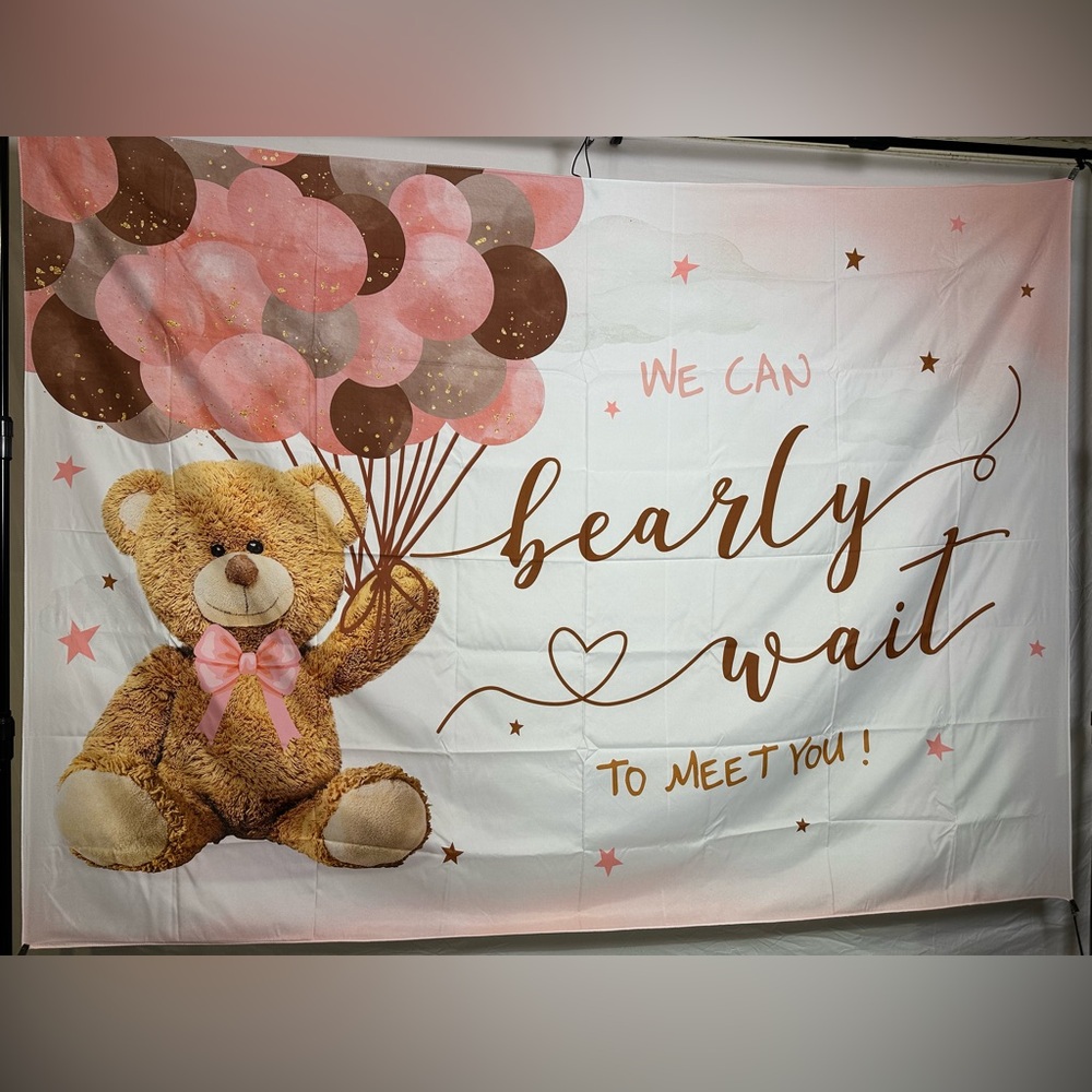 We Can Bearly Wait To Meet You Backdrop Banner 7x5Ft (large)